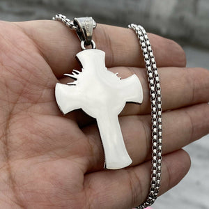 Mens Stainless Steel Jesus Christ Face Crucifix Cross Gothic Pendant Necklace