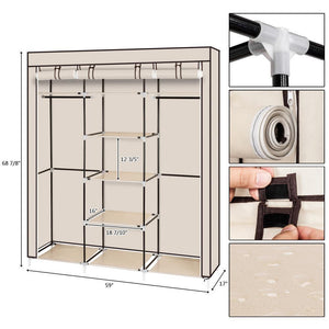 69" Clothes Rack Closet Wardrobe Clothes Storage Organizer with Metal Shelves