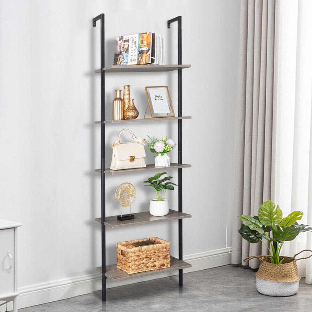 Ladder Shelf 5 Tier Industrial Bookshelf for Home Display Storage Rack Organizer