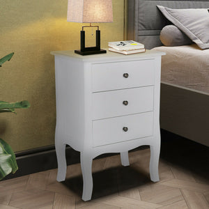 Nightstand End Side Tables with 3 Storage Drawers for Living Room Bedroom White