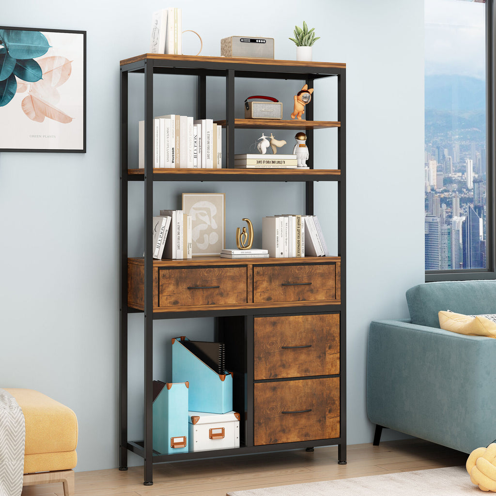 Large Bookshelf Storage Rack with Enclosed 4 Drawer Storage Cabinet Sheliving