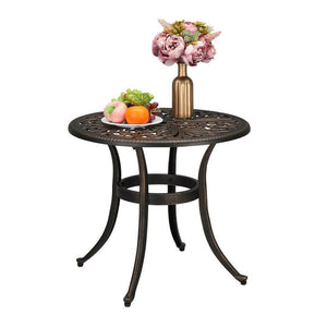 24 Inch Patio Dining Table Cast Aluminum Garden Bistro Table with Umbrella Hole