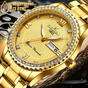 Waterproof Gold Men's Watch Classic Stainless Steel Quartz Analog Business Gift