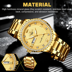 Waterproof Gold Men's Watch Classic Stainless Steel Quartz Analog Business Gift