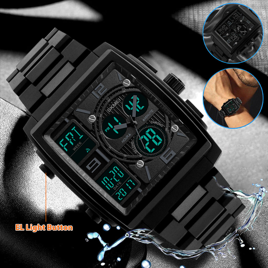 Men's Army Military Watch Sport LED Digital Quartz Analog Chronograph Waterproof