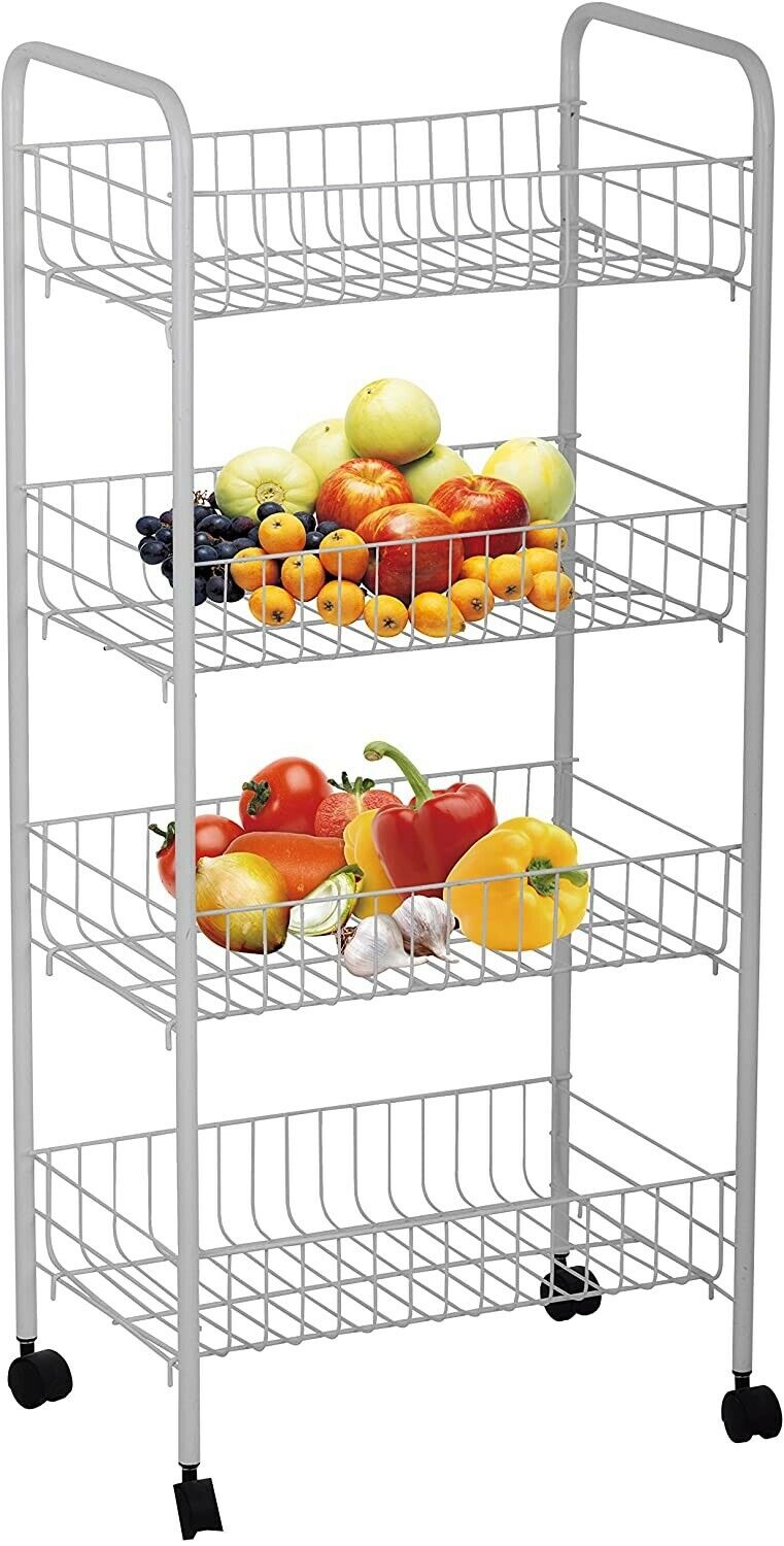 4 Tier Fruits and Vegetables Storage Rack Steel Kitchen Holder , White