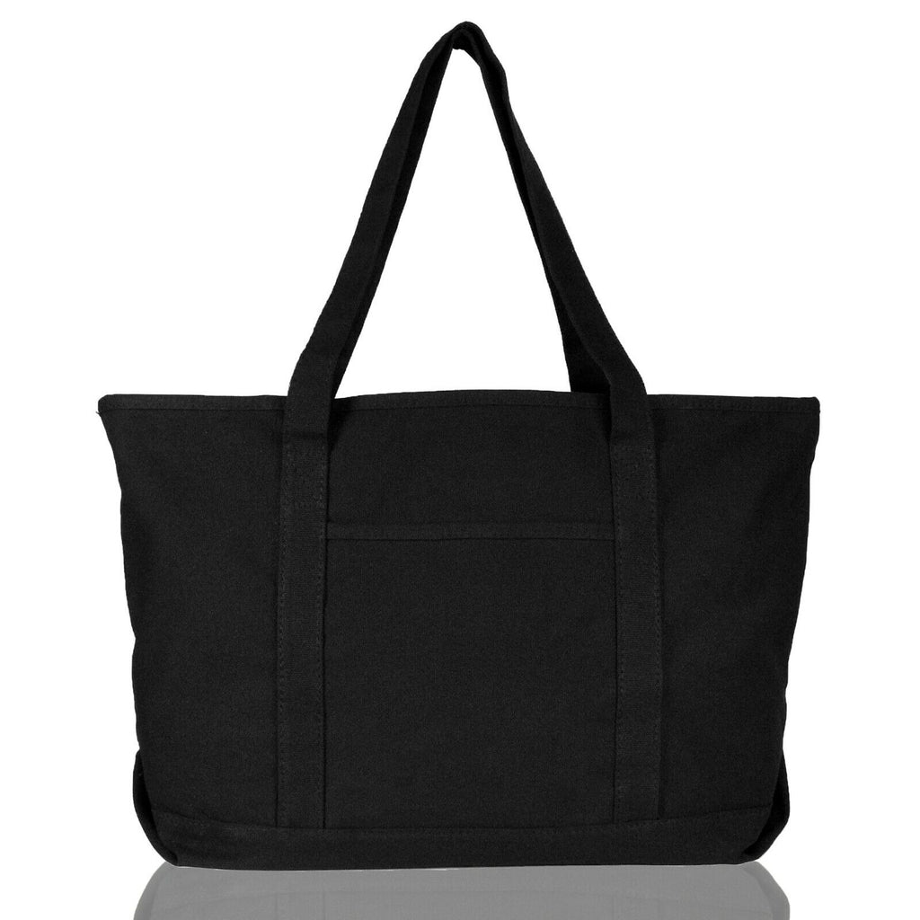Womens 23" Deluxe 24 oz. Cotton Canvas Tote Bag Zippered in Black