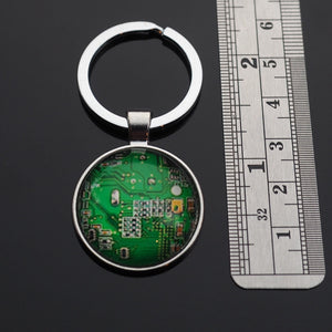Circuit Board Computer Cybernetic CPU Chip Image Green Keychain Key Chain Gift