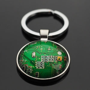 Circuit Board Computer Cybernetic CPU Chip Image Green Keychain Key Chain Gift