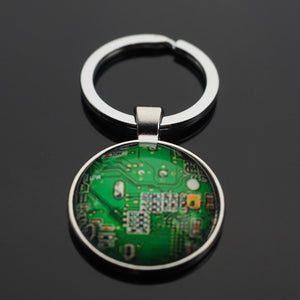 Circuit Board Computer Cybernetic CPU Chip Image Green Keychain Key Chain Gift
