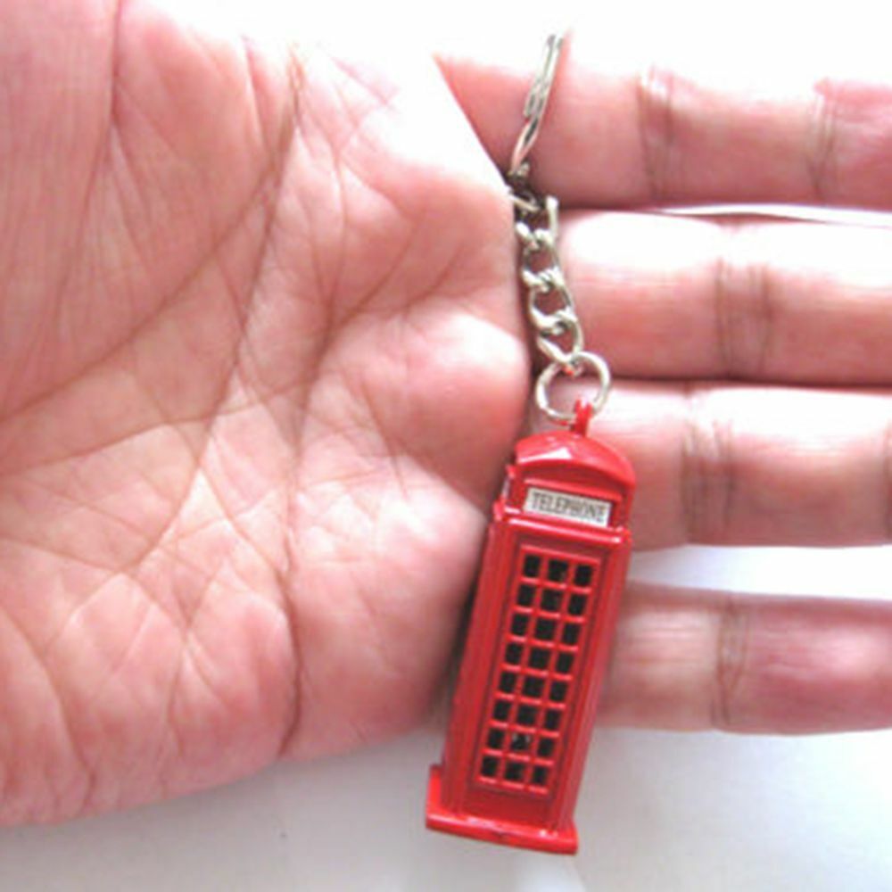 London Red Telephone Box Kiosk Booth British Key Chain Charm Pendant Keychain