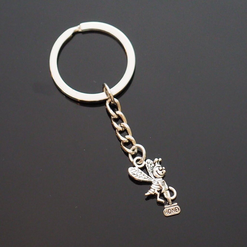 Honey Bee Flying Carrying the Honey Pot Charm Keychain Key Chain Cute Gift