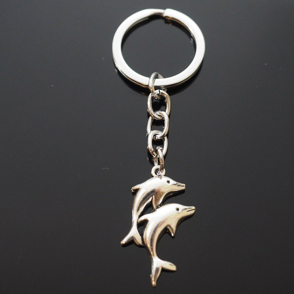 Two Dolphin Swimming Together Synchronized Keychain Charm Pendant Key Chain Gift