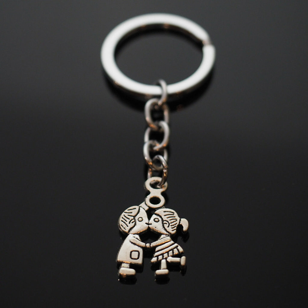 Lovers Boy Girl First Kiss Sweethearts In Love Pendants Silver Keychain Gift