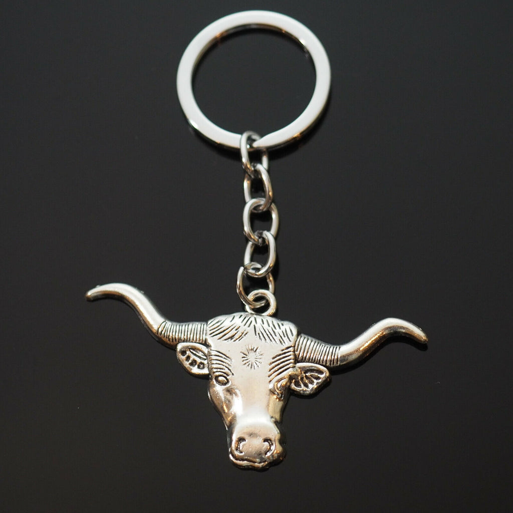 Texas Longhorn Bull OX Head Horns 60x31mm Silver Charm Keychain Key Chain Gift