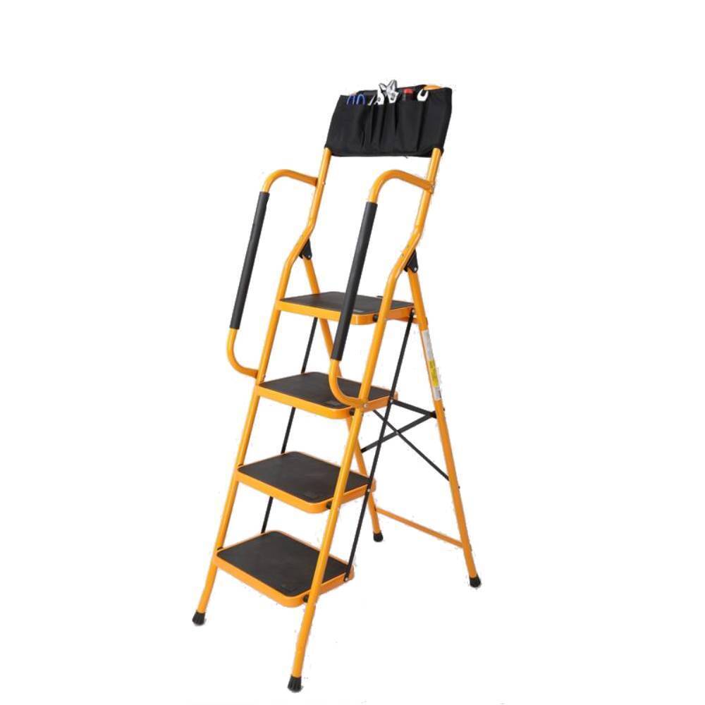 4 Step Stool Ladder Foldable Safety Padded Handrails w/ Tool Bag 330lbs Capacity