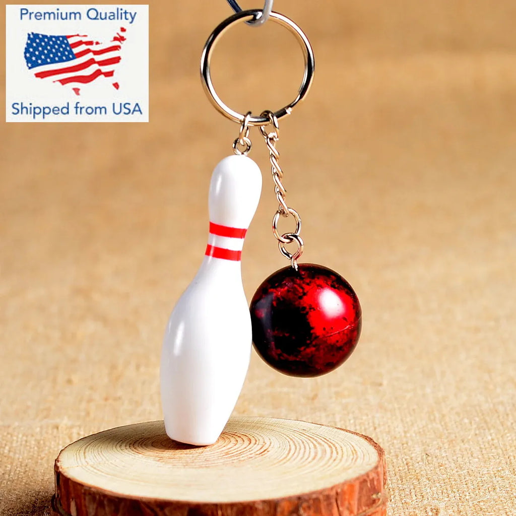 Bowling Pin Bowl with Red Ball Keychain Pendant Charms