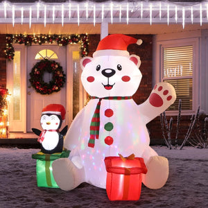 Christmas Inflatables Polar Bear & Penguin 6ft Inflatable Decorations Waterproof