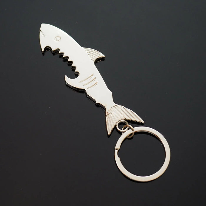 Shark Shaped Keychain Smooth Silver Zinc Alloy Bottle Opener Beer Soda Gift