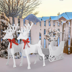 3-Piece Set Reindeer w/ Sled Outdoor Waterproof Christmas Lawn Garden Decoration