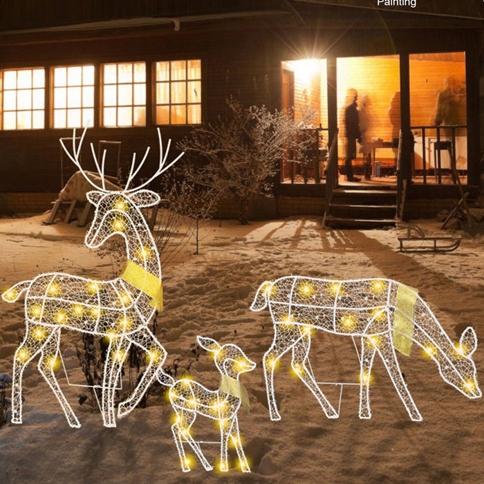 3 Sets Christmas Lighted Reindeers Family Xmas Decor Deer Light Indoor Outdoor