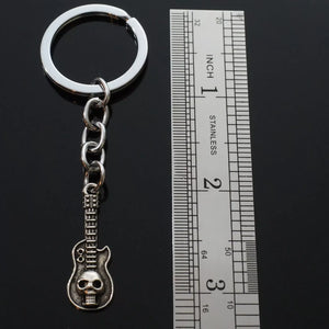 Guitar w/ Skull Rock & Roll Silver Charm Keychain Key Chain Gift Mexico Mexican