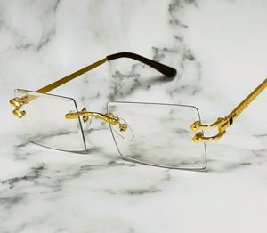 Hip Hop Rimless Gold Frame Retro Vintage Hip Hop Mens Clear Lens Glasses