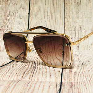 Men's Oversized Vintage Retro Shield Style SUN GLASSES Gold Frame Brown Lens