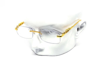 Gold Wire Frame Rimless Men's Luxury Leopard Hip Hop Retro Clear Lens Glasses