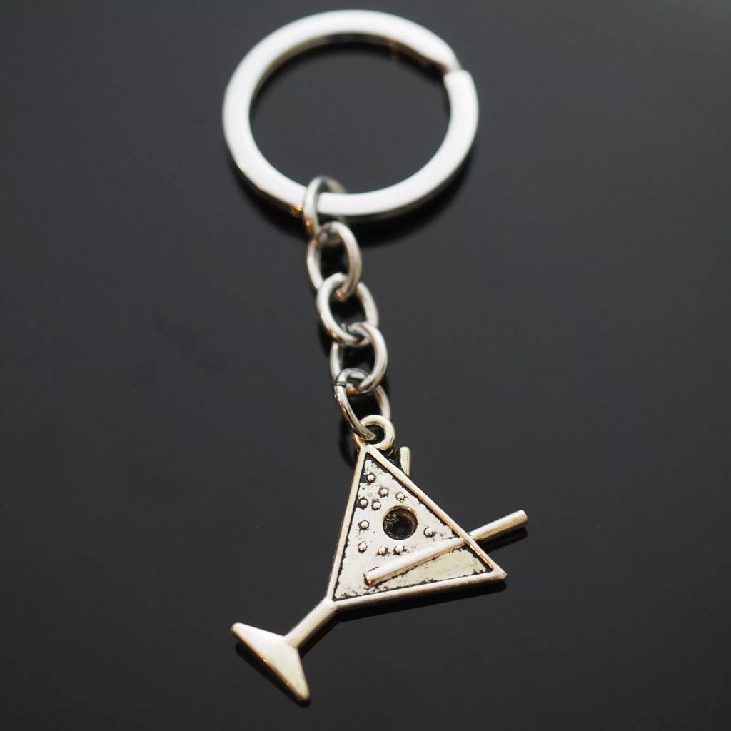 Martini Olive Liquor Alcoholic Party Beach Drink Pendants Silver Keychain Gift