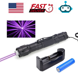 900Miles 405nm Blue Purple Laser Pointer Pen Visible Beam Light+Batt+Charger