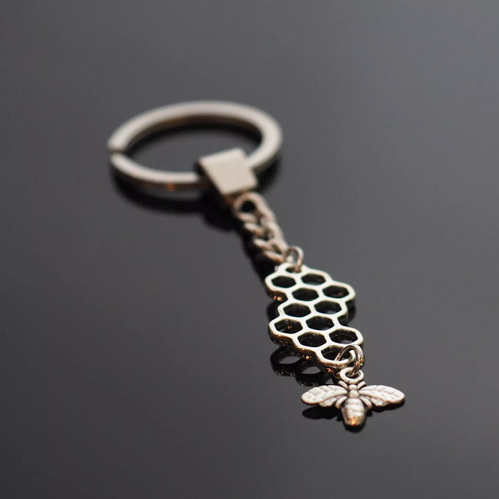 Honey Bee Hollow Comb Tibetan Silver Charm Keychain Key Chain Bee Lovers Gift