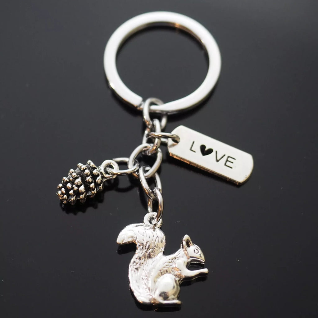 Cute Squirrel Eating Nut Pine Cone Nature Wildlife Love Key Chain Keychain