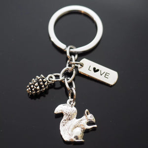 Cute Squirrel Eating Nut Pine Cone Nature Wildlife Love Key Chain Keychain