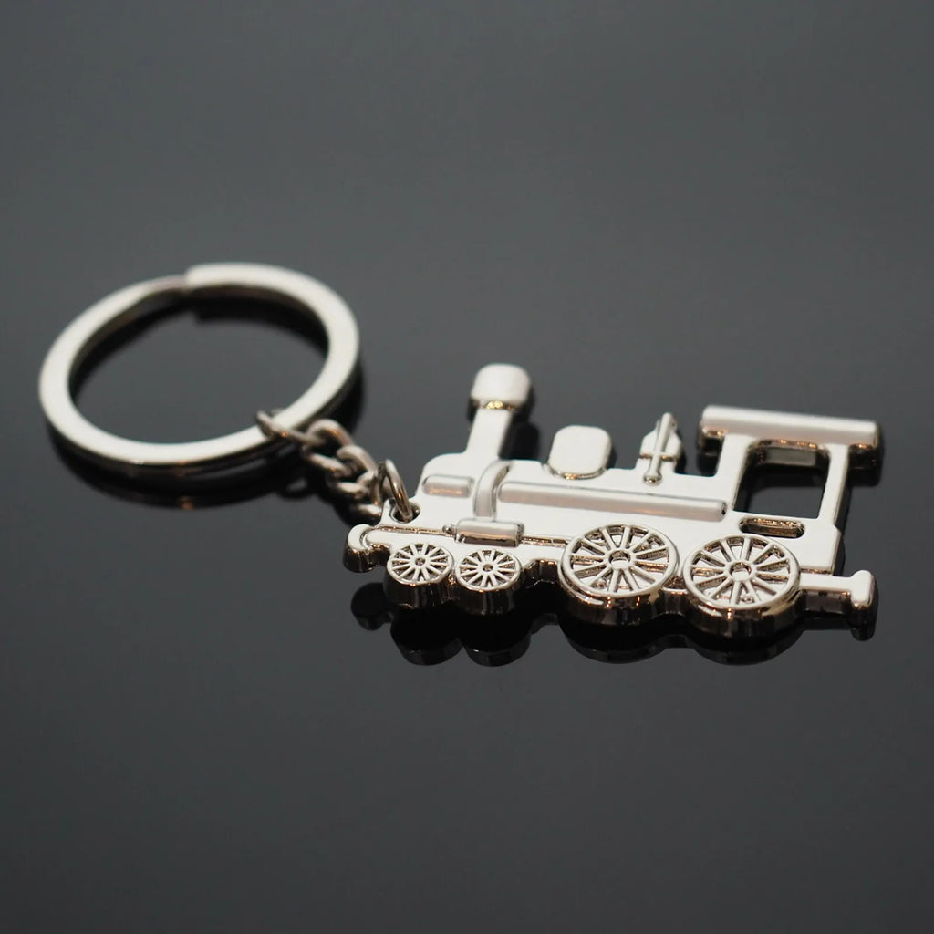 Train Engine Chrome Silver Metal Steam Locomotive Keyring Keychain Key Chain