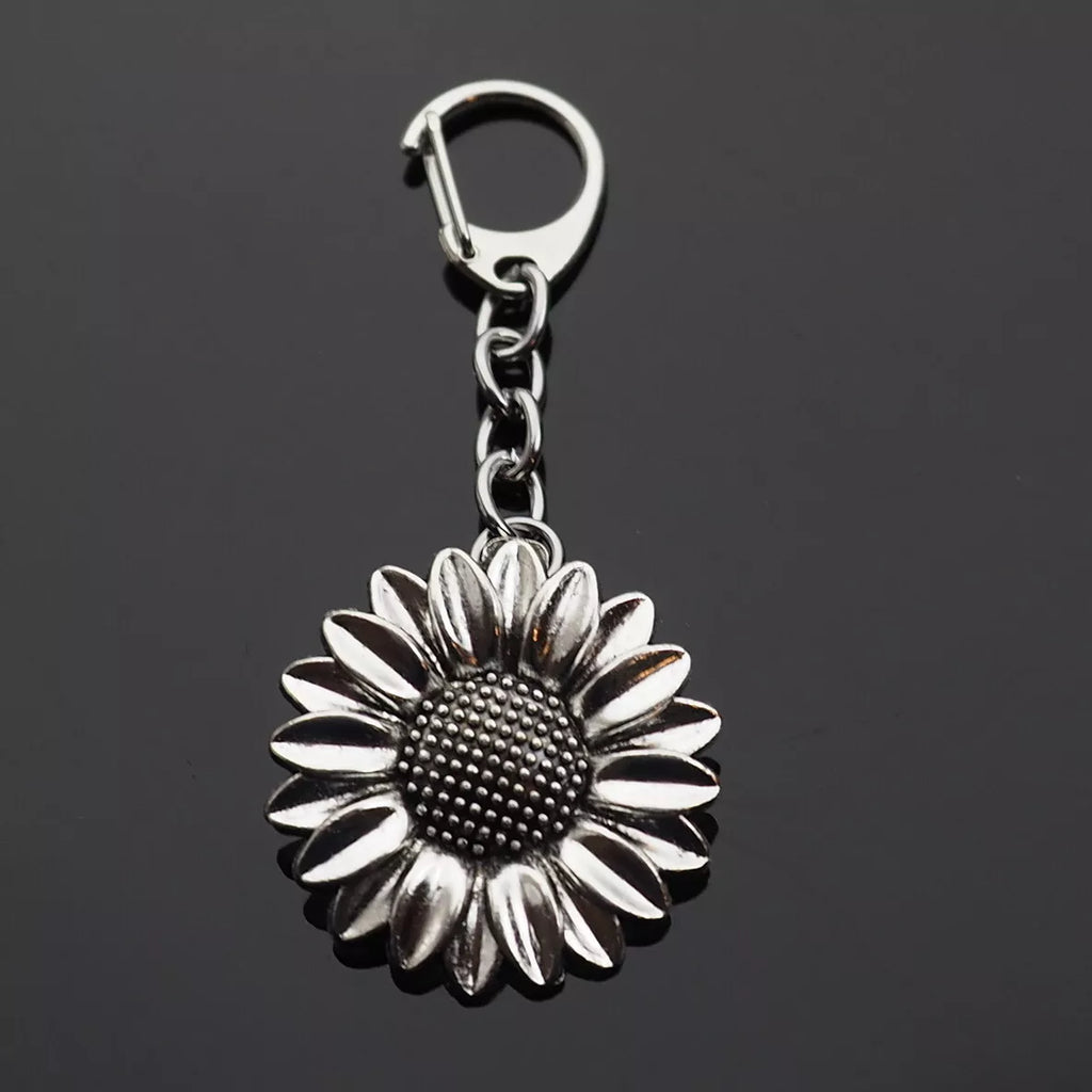 Sunflower Clip On Bag Key Ring Silver Charm Pendant Keychain Big 37x37mm