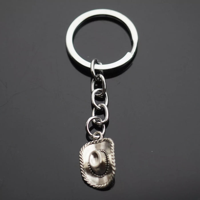 Classic Cowboy Hat Charm Key Chain Pendant Keychain - Silver Color Metal