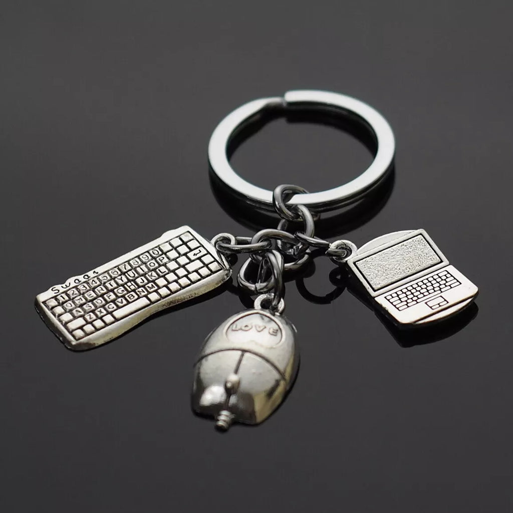 Computer Internet Laptop Mouse Keyboard Charms Silver Pendants Keychain Gift