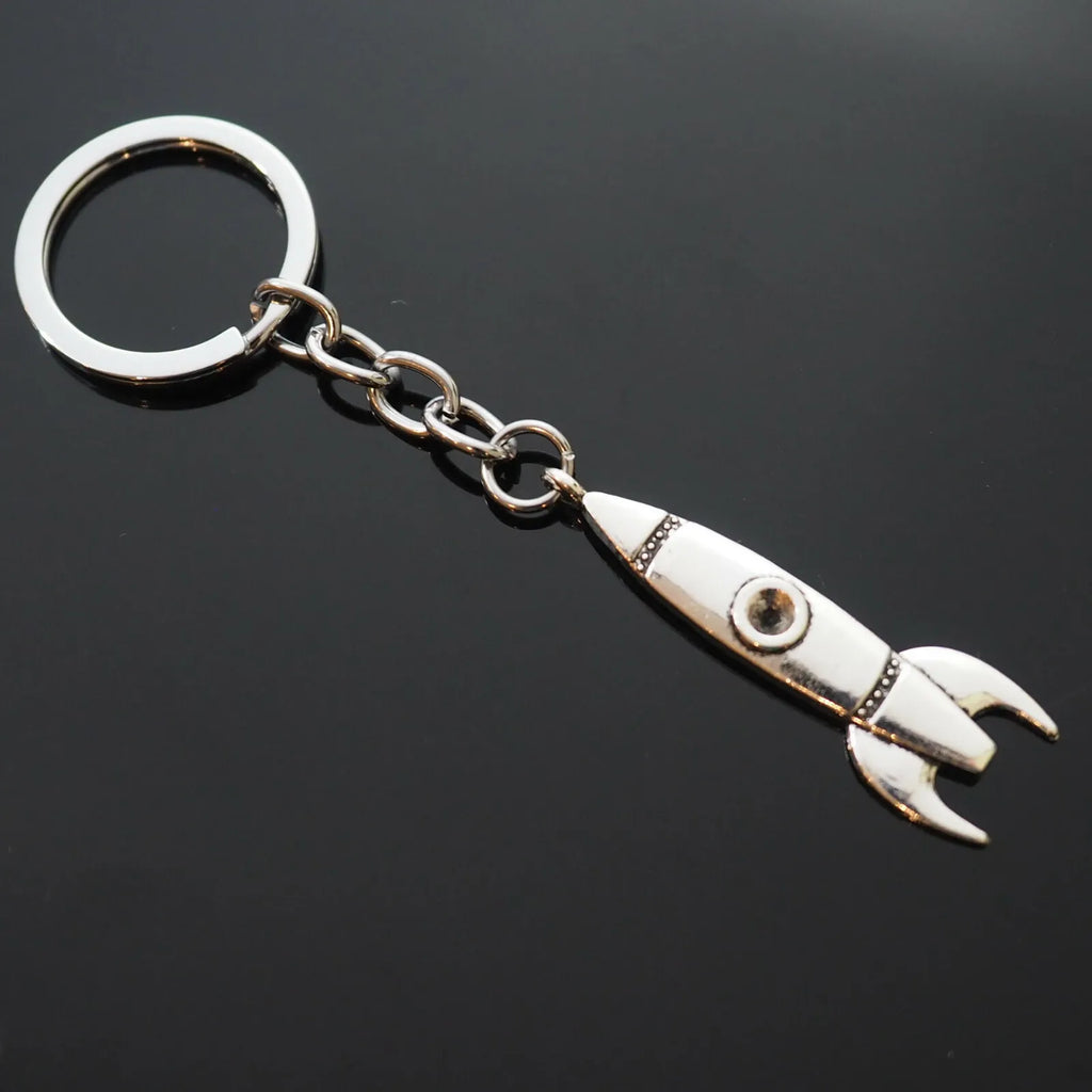 Rocket Spaceship Pendants Steel Silver Chrome Keychain