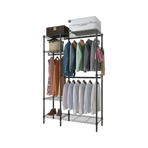 Double Rods Wardrobe Clothing Shelf Metal Garment Rack Closet Organizer Black