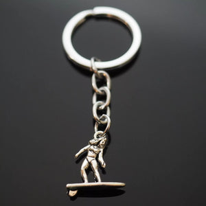 Surfer Girl Surf Board Pendants Charms Silver Woman Keychain Surfing Hawaii Gift