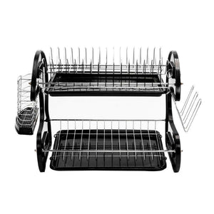 2 Tier Home Basics Dish Drainer Drying Rack Washing Organizer Black