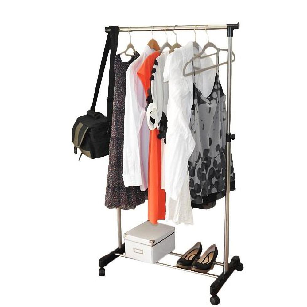 Home Dorm Organizer Rolling Wheels Clothes Clothing Rack Hanger Shelf Garment