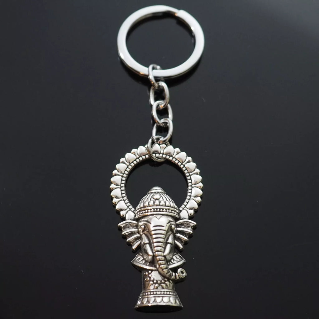 Ganesha Buddha Elephant Pendants Steel Silver Keychain 50x28mm Gift