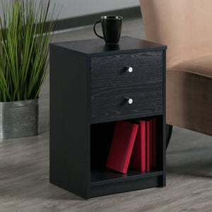 2 Drawers Nightstand Storage Wood End Table Bedside Organizer Modern Black