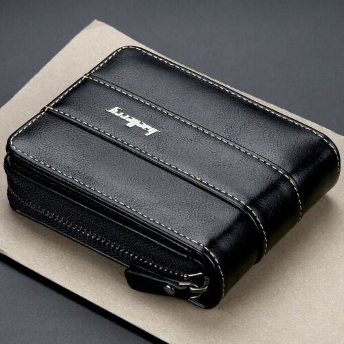 Zipper Wallet for Men Leather Zip Around Purse Bifold ID Window with Coin Pocket