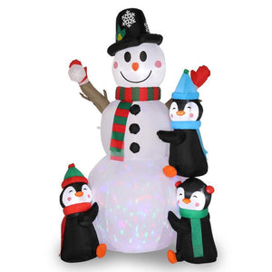 6FT Inflatable Snowman Christmas Outdoor Penguins with Rotating LED Lights Decor