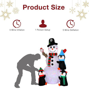 6FT Inflatable Snowman Christmas Outdoor Penguins with Rotating LED Lights Decor