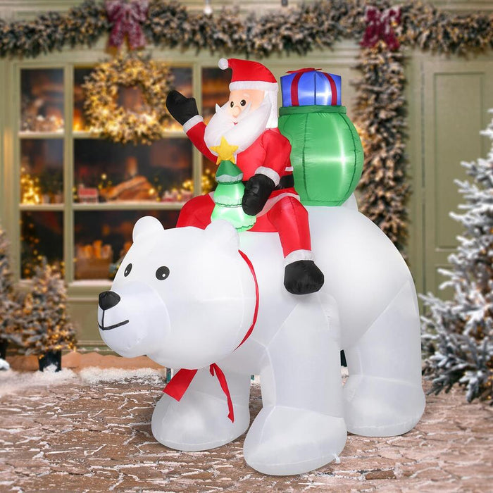 6FT 7pcs LED Lights Santa Claus Rides Polar Bear Garden Santa Claus Decoration