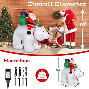 6FT 7pcs LED Lights Santa Claus Rides Polar Bear Garden Santa Claus Decoration